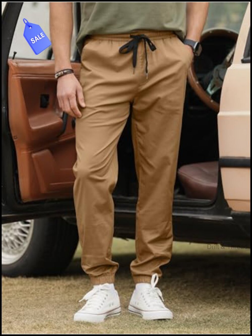 Men's Tapered Chino Jogger Pants Drawstring Casual